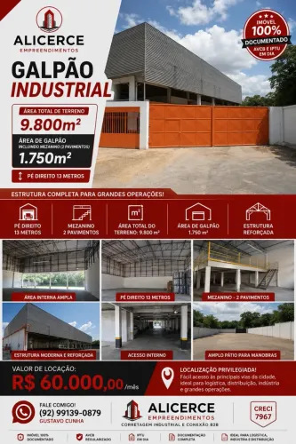 Galpão 1.700m² Coroado | AVCB, Habite-se, Docas, Pátio e Pé Direito 10m