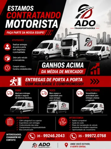 VAGAS PARA MOTORISTAS EM POÇOS DE CALDAS MG