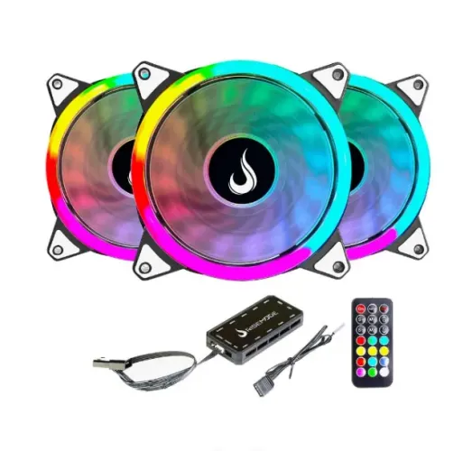Kit Com 3 Ventoinhas Rise Mode Energy, 120mm, ARGB, Preto-Loja fs