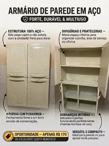 Armário de Parede em Aço 4 Portas