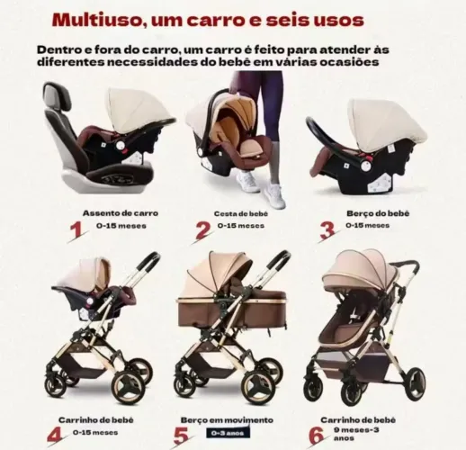 Carrinho de bebê 3 em 1 com bebê conforto e Moisés