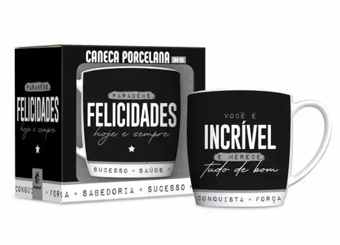 Caneca Porcelana 300ml Parabéns Felicidades