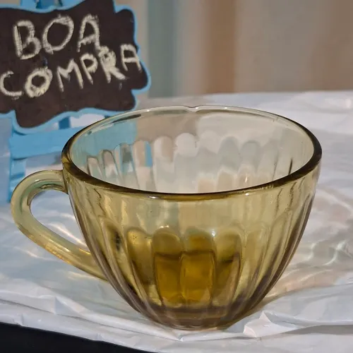 Antiga Xícara De Chá De Vidro Âmbar Colorex