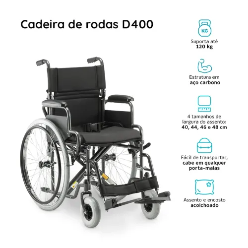 Cadeira de rodas aço dobrável d400 Dellmed