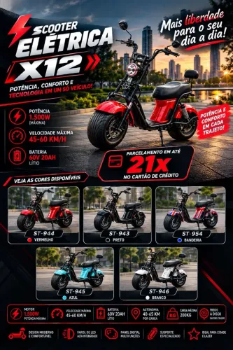 Scooter Elétrica X12 1.500W - Nova | 45-60 km/h