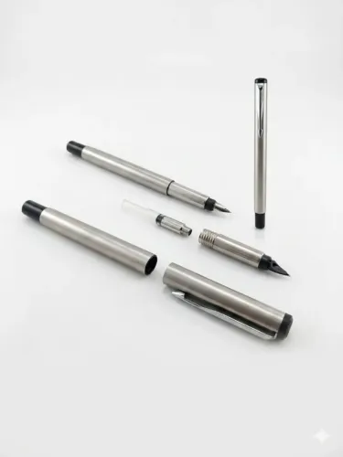 Caneta Parker Vector Tinteiro Aço - Decada 1980 - Made In Uk