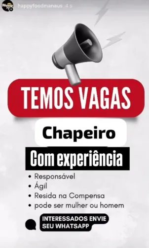 Estamos contratando Chapeiro com experiência