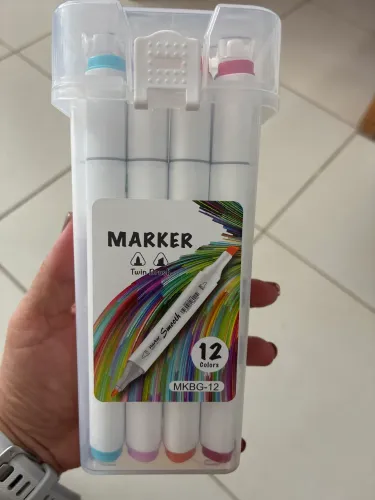 Canetinhas Marker Twin Brush 12 Cores Dupla Ponta com Estojo - Novas
