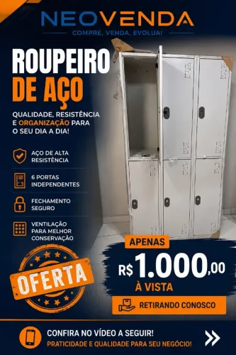 Roupeiro de Aço 06 Portas Grande com Chave (Oportunidade)