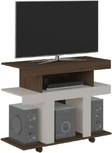 Rack para Tv de até 42" com rodízios GUAÍBA cor Amendoa/Off White - Artely