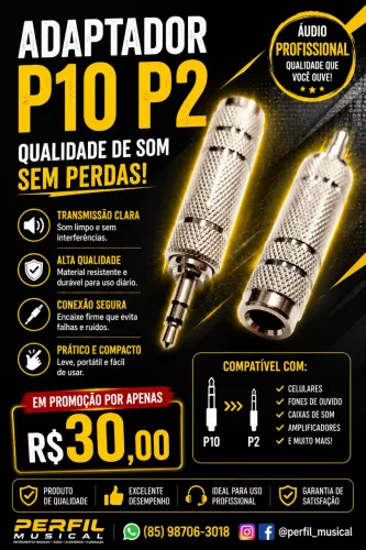 Adaptador metal p10 - p2 adaptação