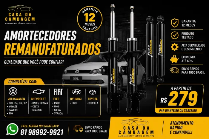 Amortecedor Remanufaturado Gol / Onix / HB20 / Palio / Corolla - Garantia