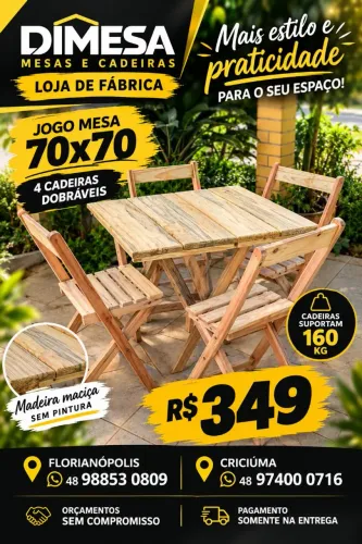 Conjunto 349 mesa 70x70 com 4 cadeiras dobráveis