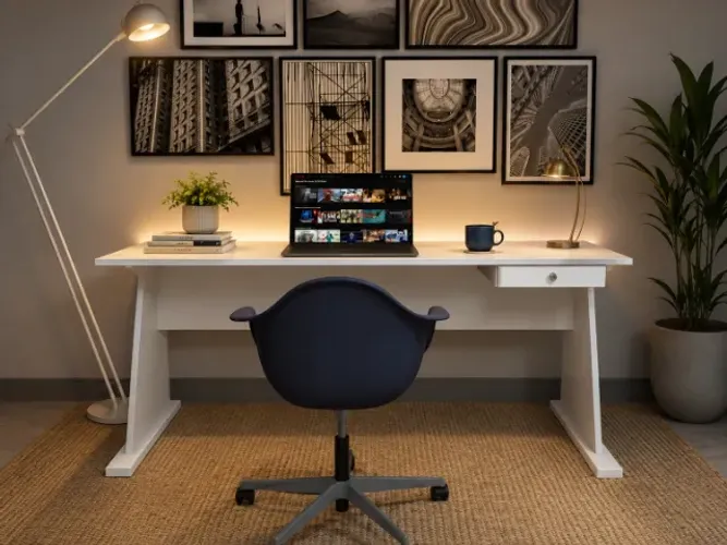 Mesa Top Clean Home Office. Em MDF Base em Madeira Maciça. L140cm x P50cm x A74cm