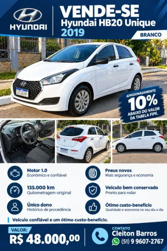 Hyundai HB20 Unique 1.0 Flex 12V Mec. 2019
