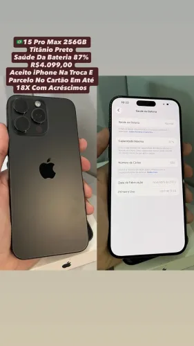 iPhone 15 Pro Max 256GB Preto - Saúde Da Bateria 87% (Usado)