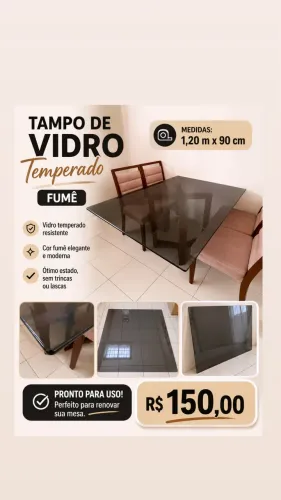 Tampo de Mesa de Vidro Temperado Fumê - 1,20 x 90 cm