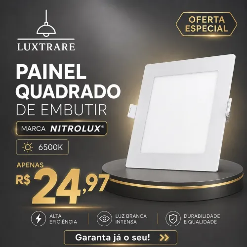 Painel de led quadrado de embutir 6500k 25w