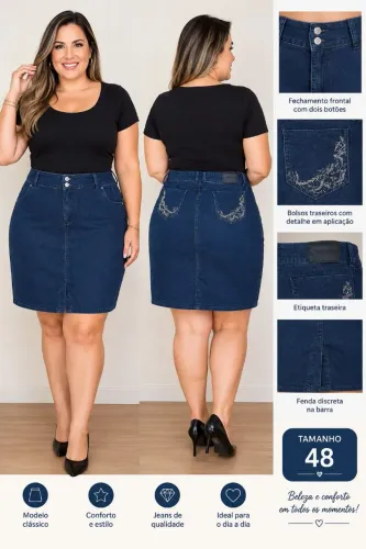 Saia Jeans Feminina Azul Escuro- Tamanho 48
