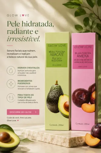 Bruma Fixadora Glow Love - Abacate e Ameixa | Hidratação e Fixação da Maquiagem 200ml