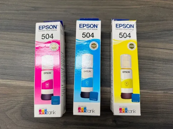 Tintas Epson EcoTank 504 Originais Novas (Ciano, Magenta e Amarelo)