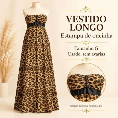 Vestido longo de oncinha tomara que caia - tamanho G