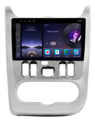 Central Multimídia Android 9 Pol. Carplay e A. Auto Logan e Sadero 2008 a 2011