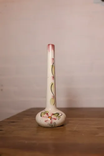 Vaso em cerâmica vintage antigo pintura floral manual antiquario decoração casa porcelana