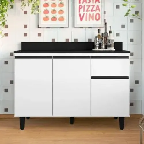 Balcão Com Tampo 120cm Branco Preto, Novo, Entrego