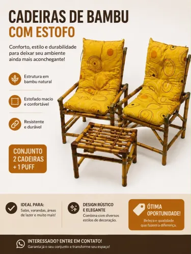 Conjunto de cadeira e mesa de centro de bambu 