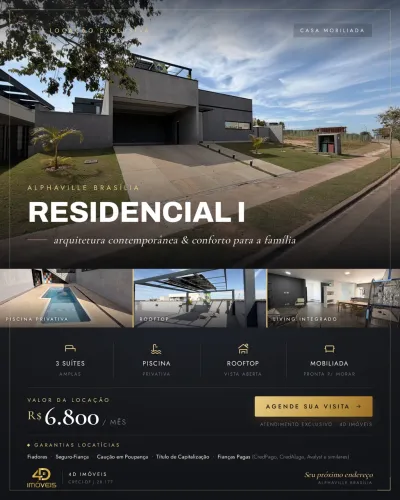 Alphaville Brasília - Residencial I | Casa Mobiliada com Piscina e Rooftop