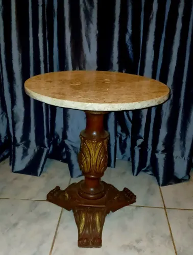Mármore italiano travertino madeira imbuia Diâmetro 50cm Altura 48 cm