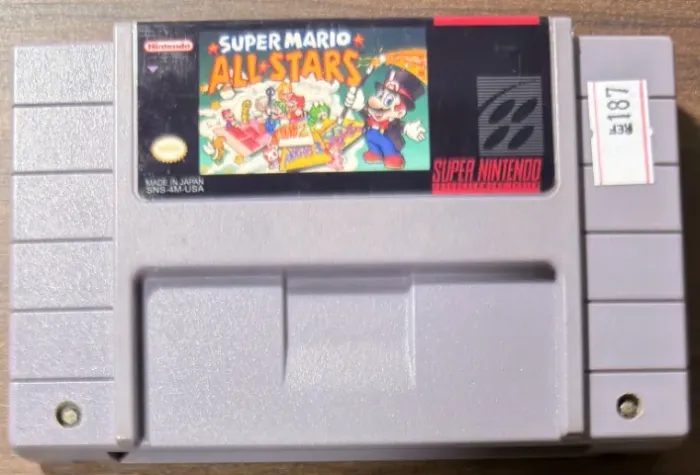 Super Mario All-Stars Original SNES Super Nintendo 187 - Relabel Frontal