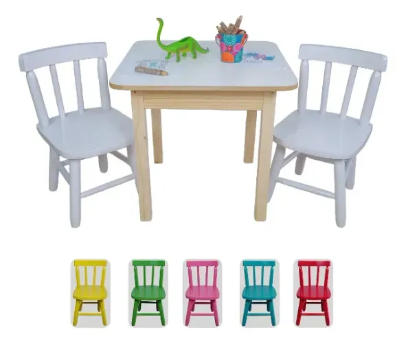 Conjunto Mesa 60X60 Infantil Com Cadeirinhas Infantil Colorida Torneada Resistente