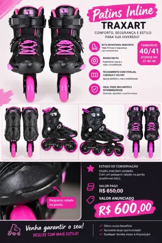 Patins Inline Trazer Rosa/Preto