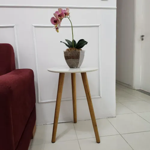 Mesa Lateral Pé Palito - Tampo Laqueado Areia (45cm)