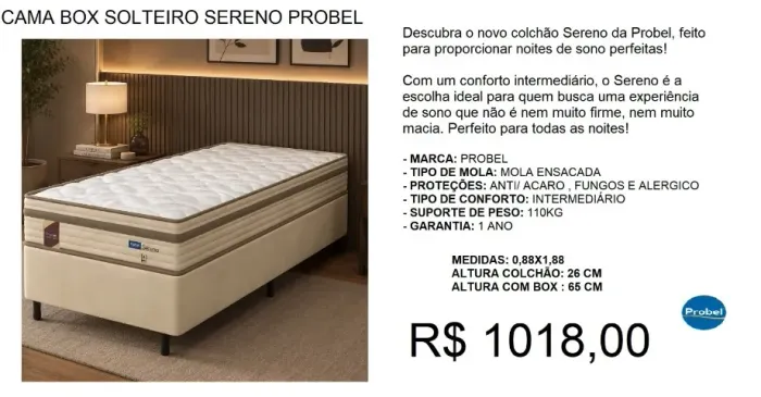 Cama box solteiro sereno Probel molas ensacadas - frete grátis!