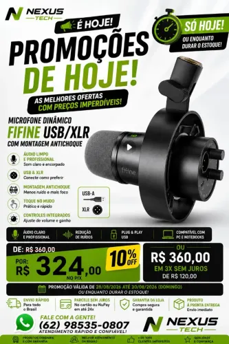 Microfone Fifine K688 USB/XLR Dinâmico para Podcast e Streaming