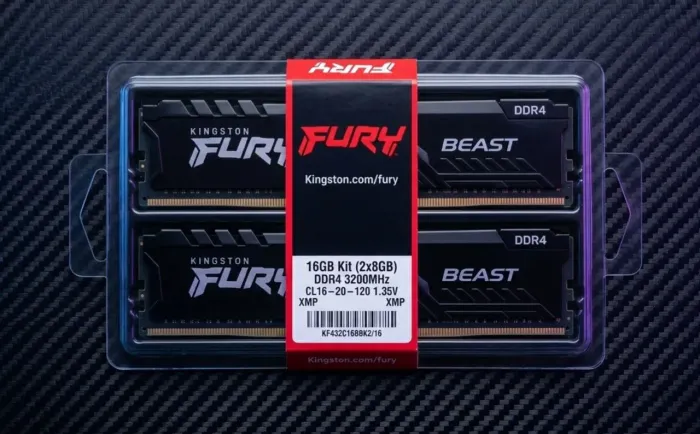 Kit 2x 8GB DDR4 3200MHz Kingston FURY Beast - KF432C16BB/32 - Novo Lacrado