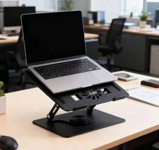 Suporte de mesa metal com cooler para notebook até 17" base giratória 360°
