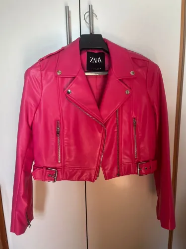 Jaqueta Zara Rosa Pink Cropped Biker