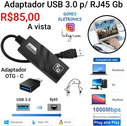 Adaptador Usb 3.0 para cabo de Rede Rj45 /1000 Mpbs ( Loja Fisica )