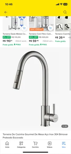 Torneira gourmet Aço inox escovado