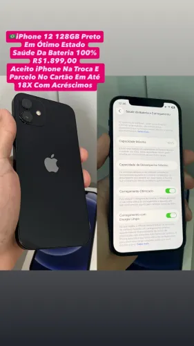 iPhone 12 128GB Preto - Saúde Da Bateria 100% - Usado