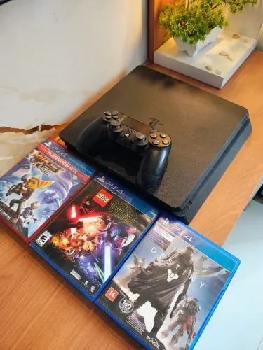 PS4 Slim 1 TB Com Jogos - Vendo Troco - Com Garantia