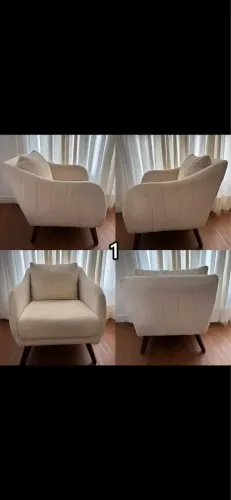 Par de Poltronas Bege Pés Palito Madeira (Vendo Unidade ou o Par, Consultar o Perfil)
