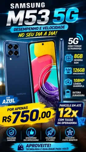 SAMSUNG M53 5G 8GB 126GB Azul novíssimo, estado de novo