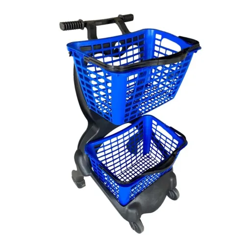 Carrinho Supermercado Plástico Ecoflex Duplo, Cesto 25 litros reforçado p/ Loja e Mercado