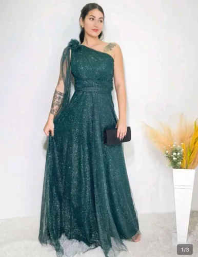 Vestido de festa verde esmeralda