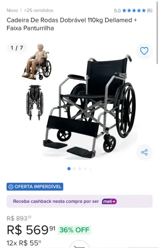 Cadeira de Rodas Dellamed D100 POP - NOVA (Na Caixa / Nunca Usada)